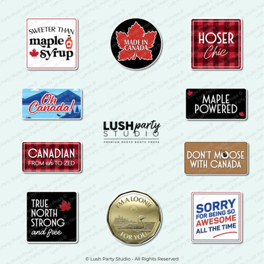 Collection of Canadian-themed photo booth props for canada day events and celebrations