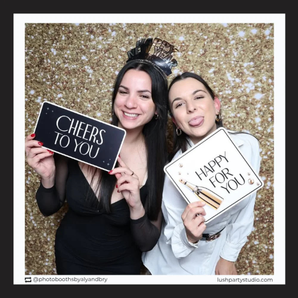celebration photo booth prop signs by lush party studio