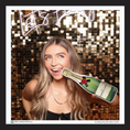 Load image into Gallery viewer, Woman holding a champagne bottle prop with 'Let's Party' text. by lush party studio

