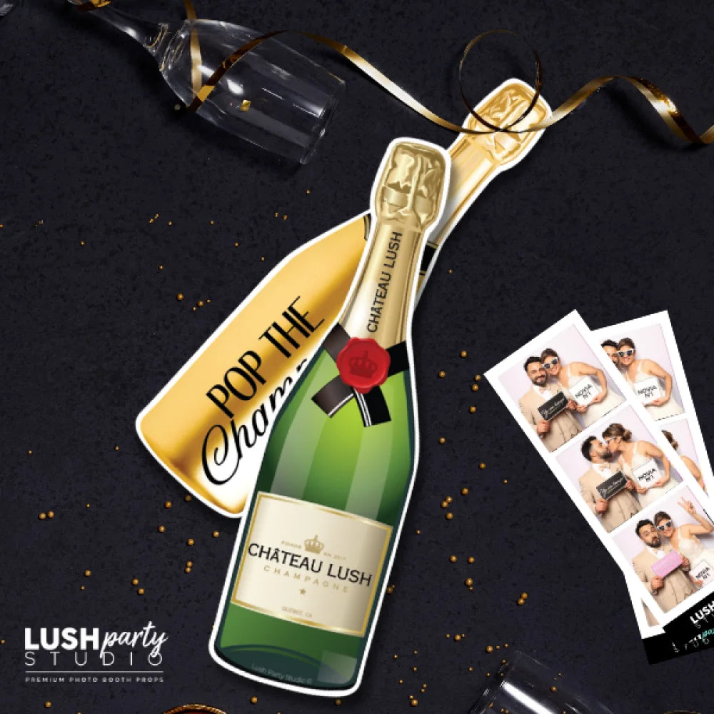 champagne bottle photo booth prop by lush party studio
