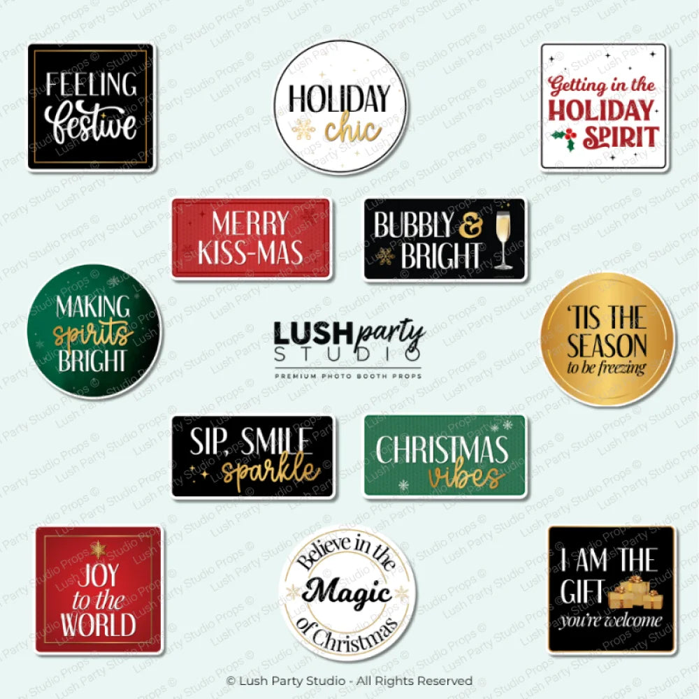 classy modern holiday Christmas photo booth prop signs bundle 