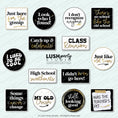 Load image into Gallery viewer, Collection of humorous photo booth props for school class reunion events with various sayings by lush party studio
