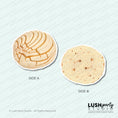 Load image into Gallery viewer, photo booth prop of a tortilla and concha bread by Lush Party Studio branding.

