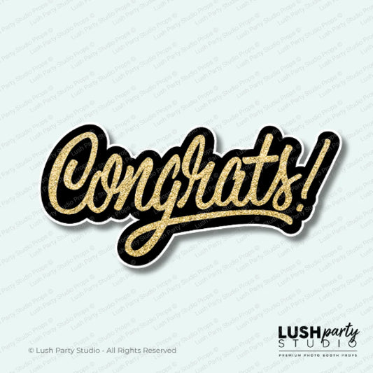 Congrats Congratulations Photo Booth Prop Word Sign gold and black