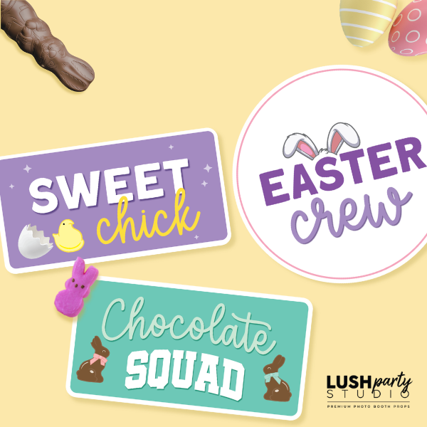 Easter-themed prop signs with pastel colors by lush party studio
