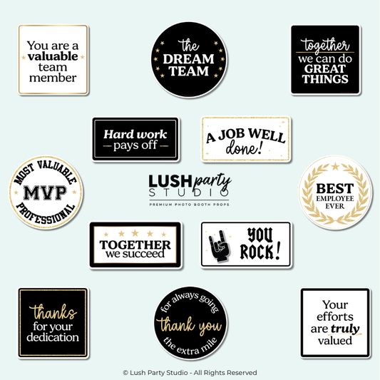 photo booth props for employee appreciation, corporate, office parties and events 