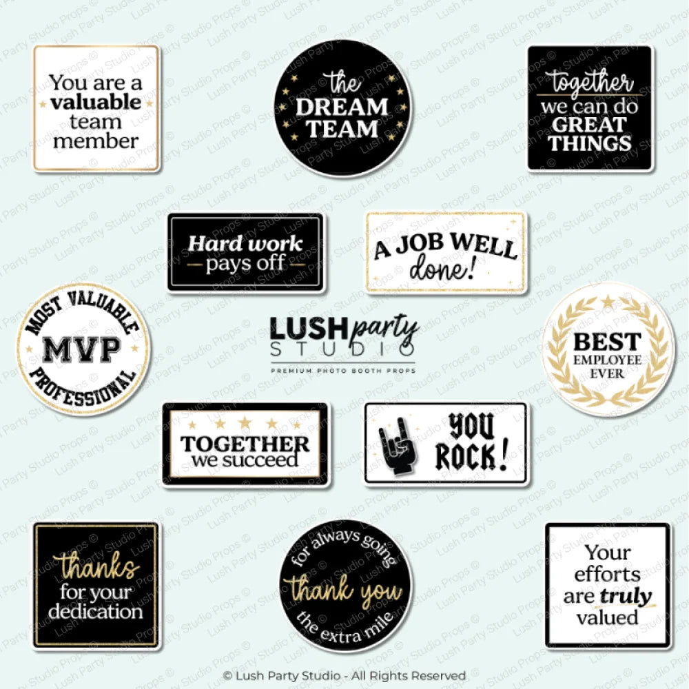 photo booth props for employee appreciation, corporate, office parties and events 