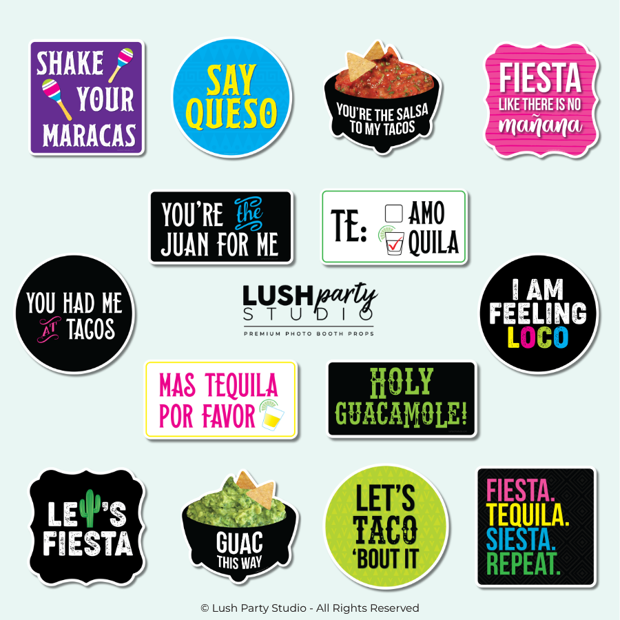 colorful Mexican-themed cinco de mayo photo booth props with humorous sayings 