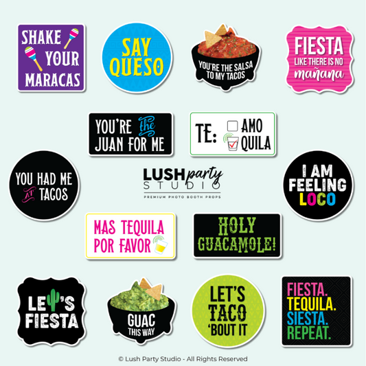 colorful Mexican-themed cinco de mayo photo booth props with humorous sayings 