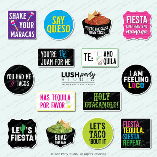 colorful Mexican-themed cinco de mayo photo booth props with humorous sayings 