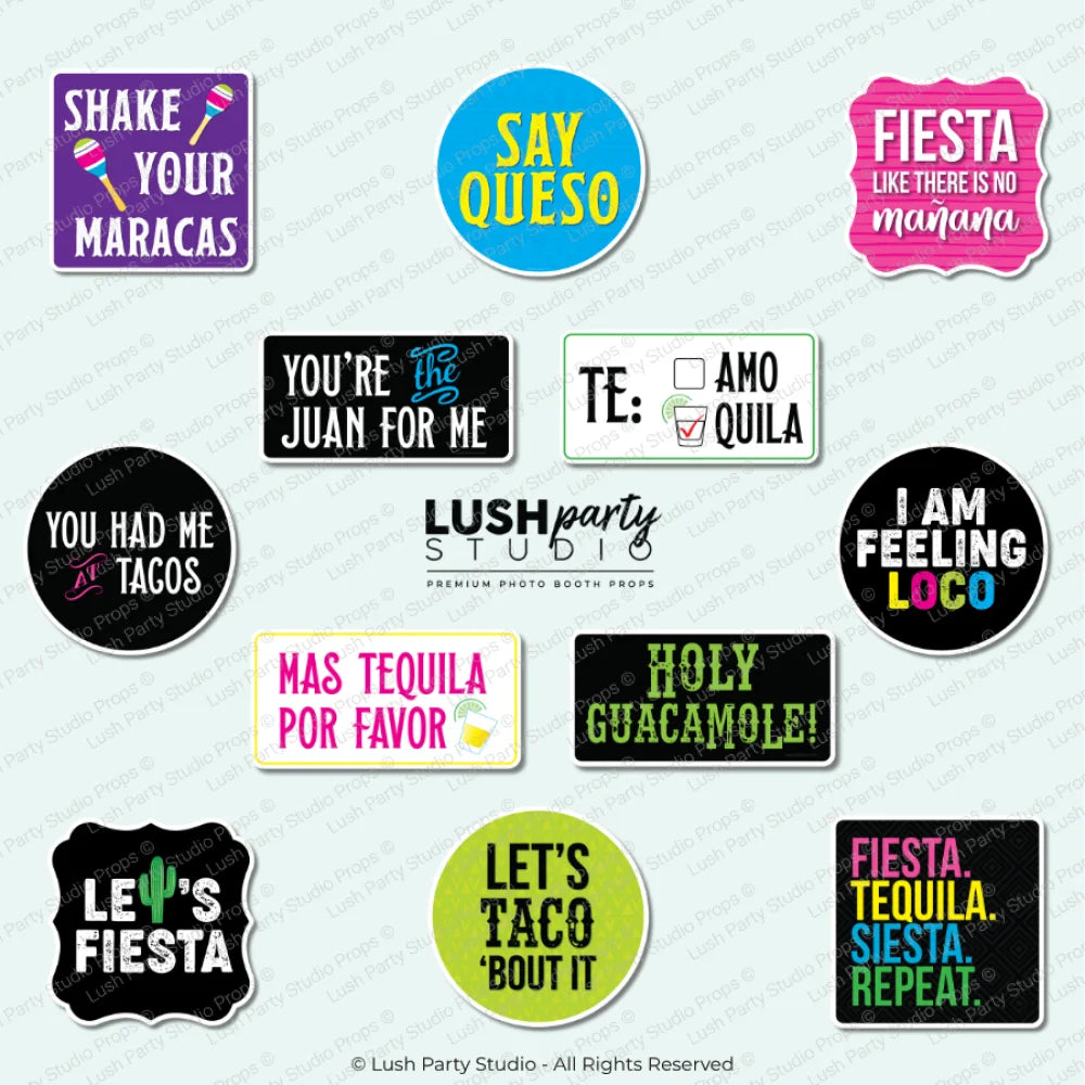 colorful Mexican-themed cinco de mayo photo booth props with humorous sayings 