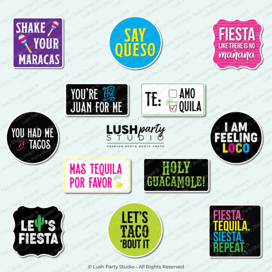 colorful Mexican-themed cinco de mayo photo booth props with humorous sayings 