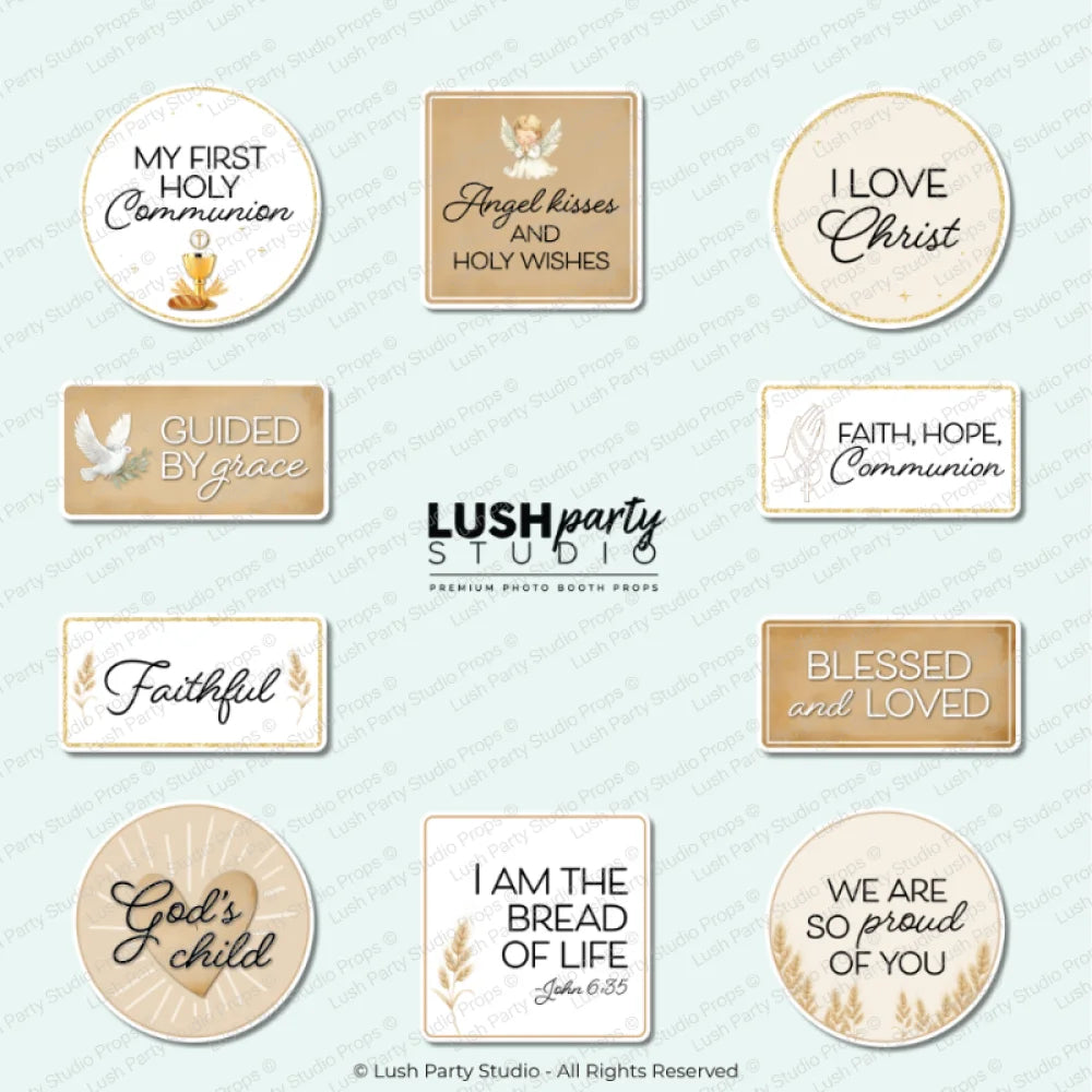 Religious first communion photo booth props for events by lush party studio