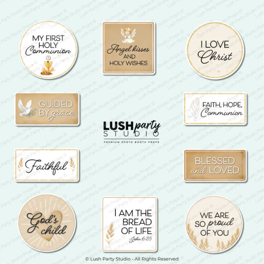 Religious first communion photo booth props for events by lush party studio