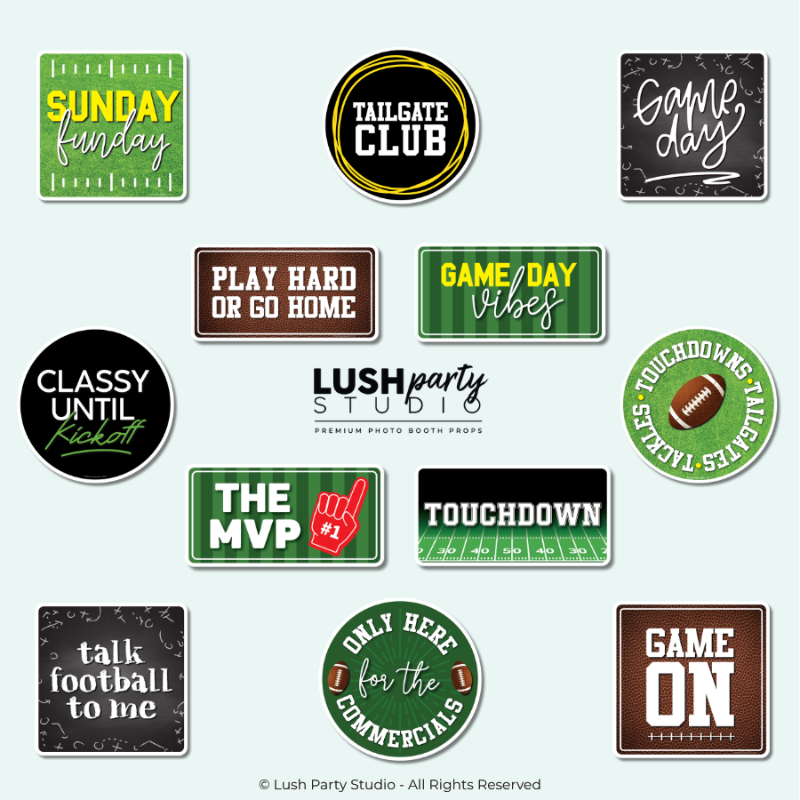 football themed photobooth props for sports events by Lush Party Studio brand.
