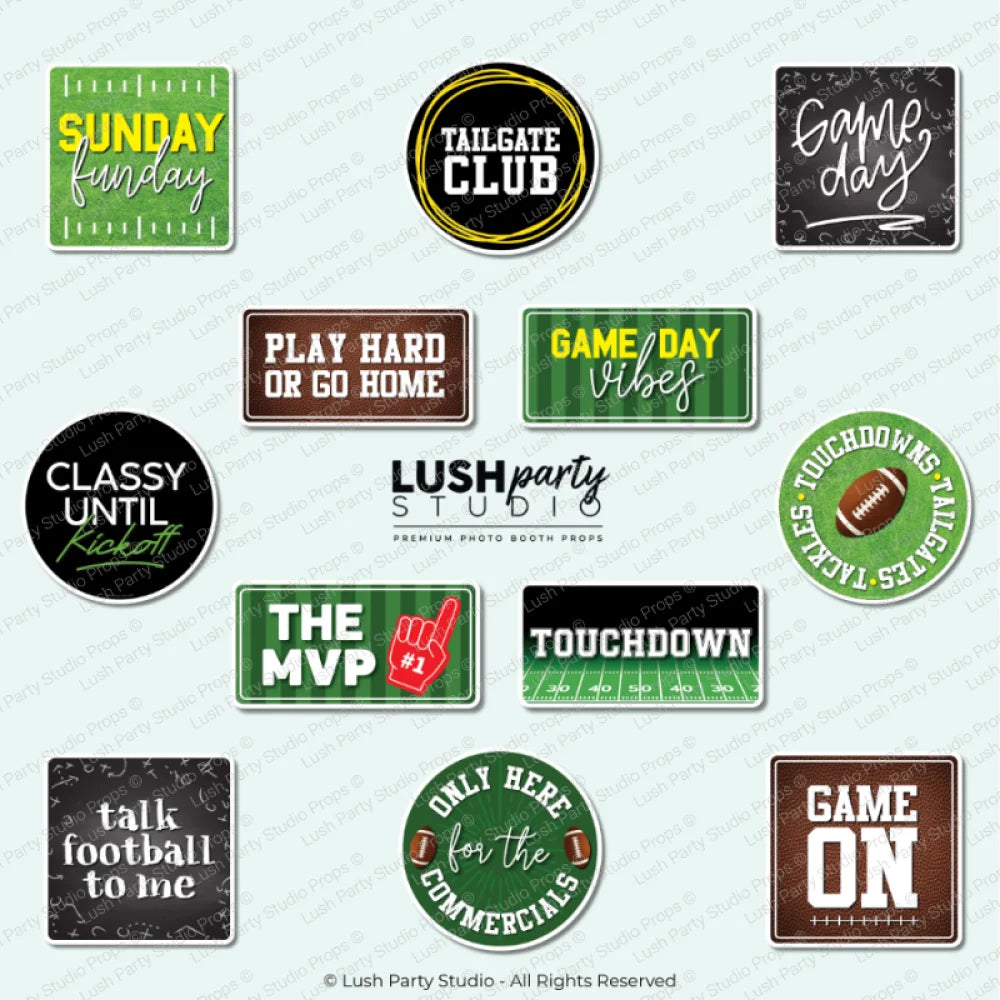 football themed photobooth props for sports events by Lush Party Studio brand.