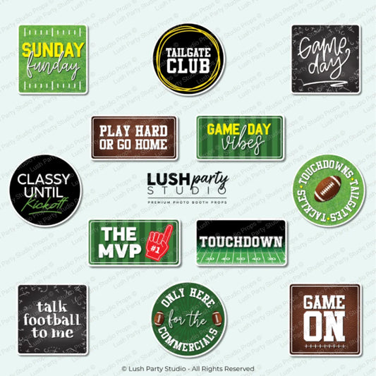 football themed photobooth props for sports events by Lush Party Studio brand.