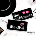 Load image into Gallery viewer, Two black makeup palettes with 'the fashionista' and 'the diva' text, surrounded by makeup items on a white surface.
