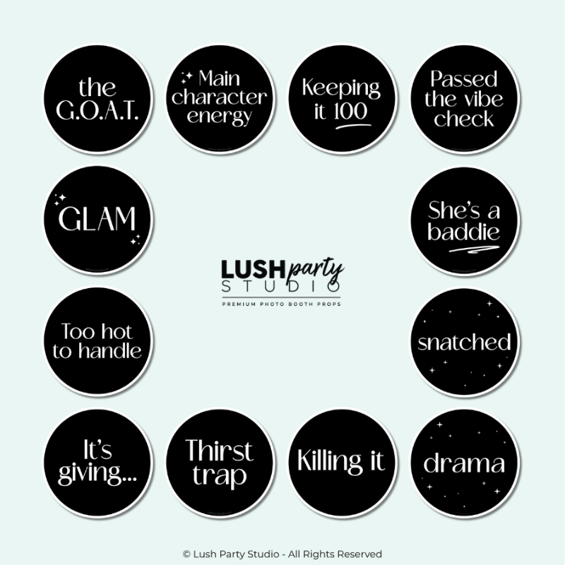 glam vogue photo booth prop signs