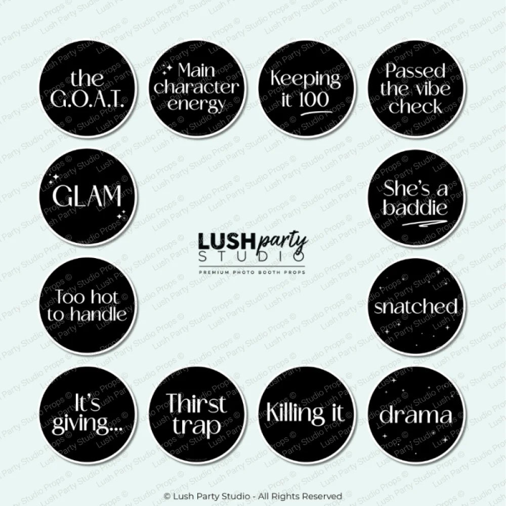 glam vogue photo booth prop signs