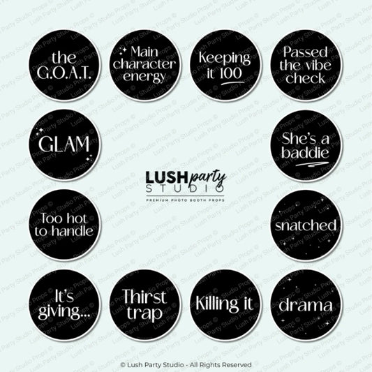 glam vogue photo booth prop signs
