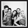 Load image into Gallery viewer, Group of people posing with glam vogue photo booth prop signs
