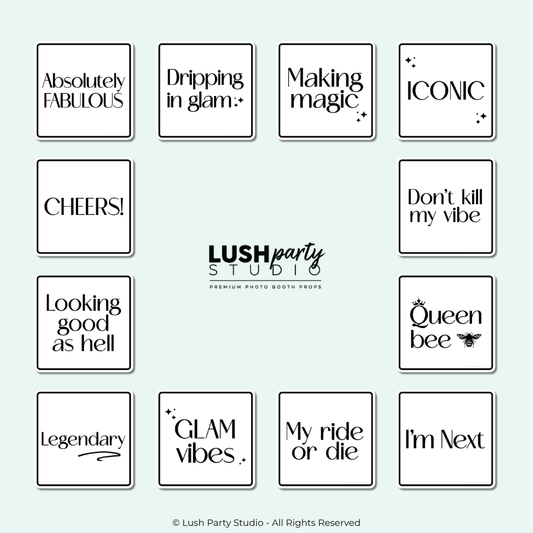 glam vogue classy photo booth prop signs