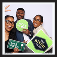 Load image into Gallery viewer, Three people holding golf prop signs in a photo booth by Lush Party Studio.
