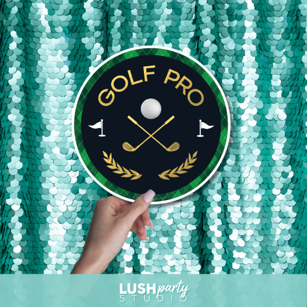 golf photo booth prop with 'golf pro' text by lush party studuio