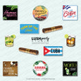 Load image into Gallery viewer, Cuban-themed photo booth props and graphics with cigars, drinks for havana nights party
