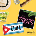 Load image into Gallery viewer, Cuba-themed photobooth props including a license plate, 'Havana Nights' sign, and mojito 

