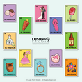 Load image into Gallery viewer, Collection of colorful photo booth props with loteria cards. Mexican Lotería photo booth props – vibrant fiesta party set
