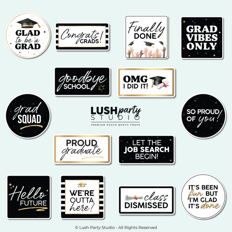 luxe glam graduation photo booth props Graduation Party Photo Booth Word Prop Signs