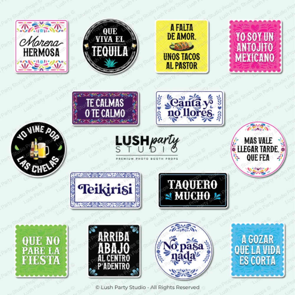 Collection of colorful Mexican photo booth props for fiestas, cinco de mayo parties by lush party studio
