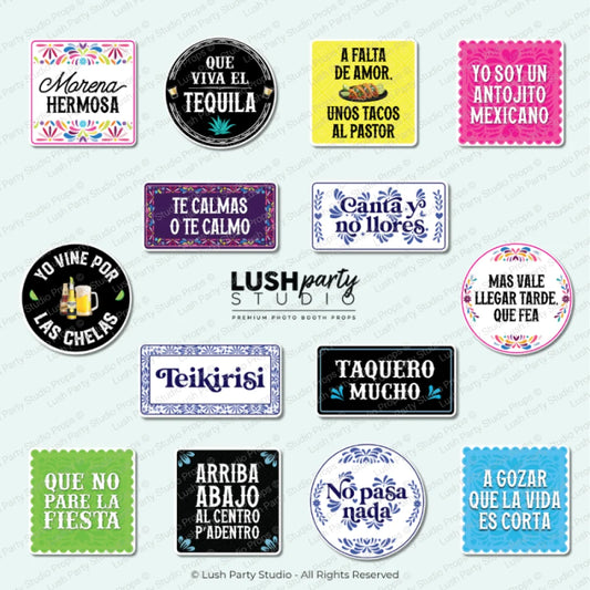 Collection of colorful Mexican photo booth props for fiestas, cinco de mayo parties by lush party studio