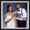 Load image into Gallery viewer, Two people posing with a wedding mr and mrs photo booth prop sign by lush party studio
