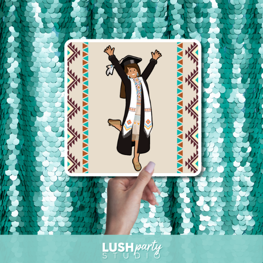 Native Graduation-themed photo prop by Lush Party Studio