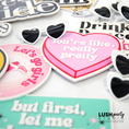 Load image into Gallery viewer, set of heart-shaped photobooth props with party text by lush party studio

