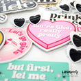 Load image into Gallery viewer, set of heart-shaped photobooth props with party text by lush party studio
