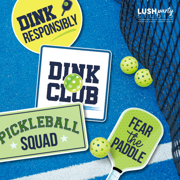 Pickleball photo booth props for sports events and parties by 'Lush Party Studio' 