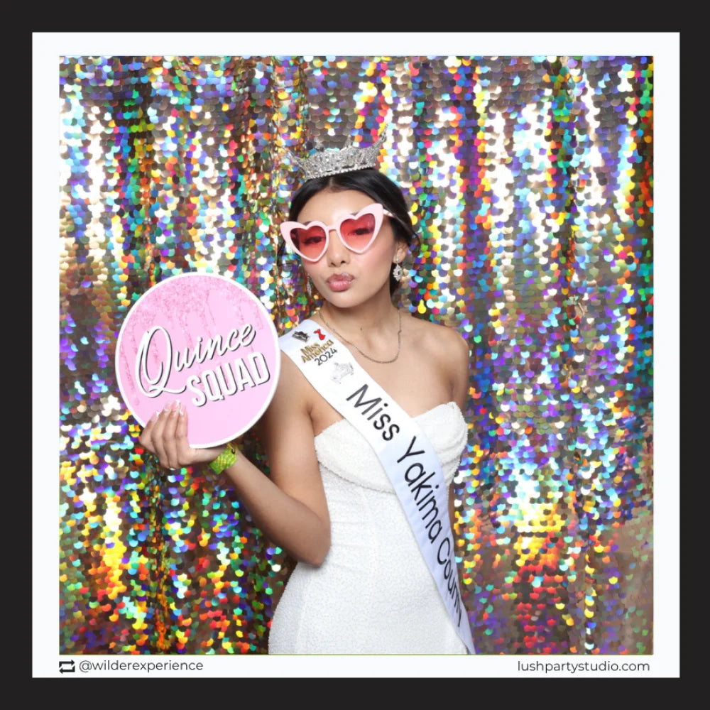 pink quinceañera with photo booth prop sign by lush party studio