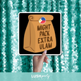 Load image into Gallery viewer, photo prop with text 'Might Pack Extra Ulam' by Lush Party Studio 
