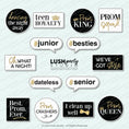 Load image into Gallery viewer, Set of prom photo booth prop signs in black white and gold for prom parties and events by lush party studio
Glam Prom photo booth props set for high school prom night
