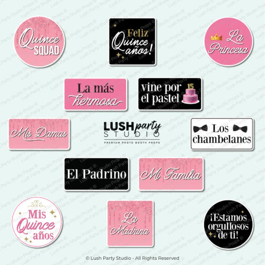 Collection of glam Quinceañera photo booth props for quinceanera birthdays 