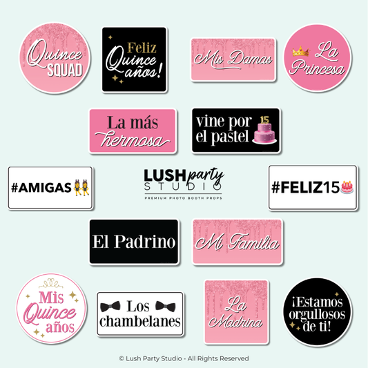 Collection of glam Quinceañera photo booth props for quinceanera birthdays 