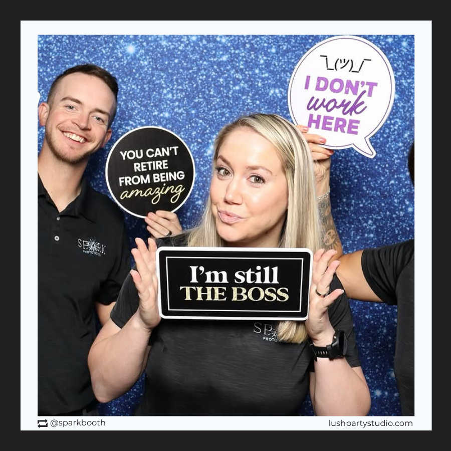 retirement party photo booth prop signs by lush party studio