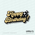 Load image into Gallery viewer, Gold retro Happy Birthday Photo Booth Prop by lush party studio
