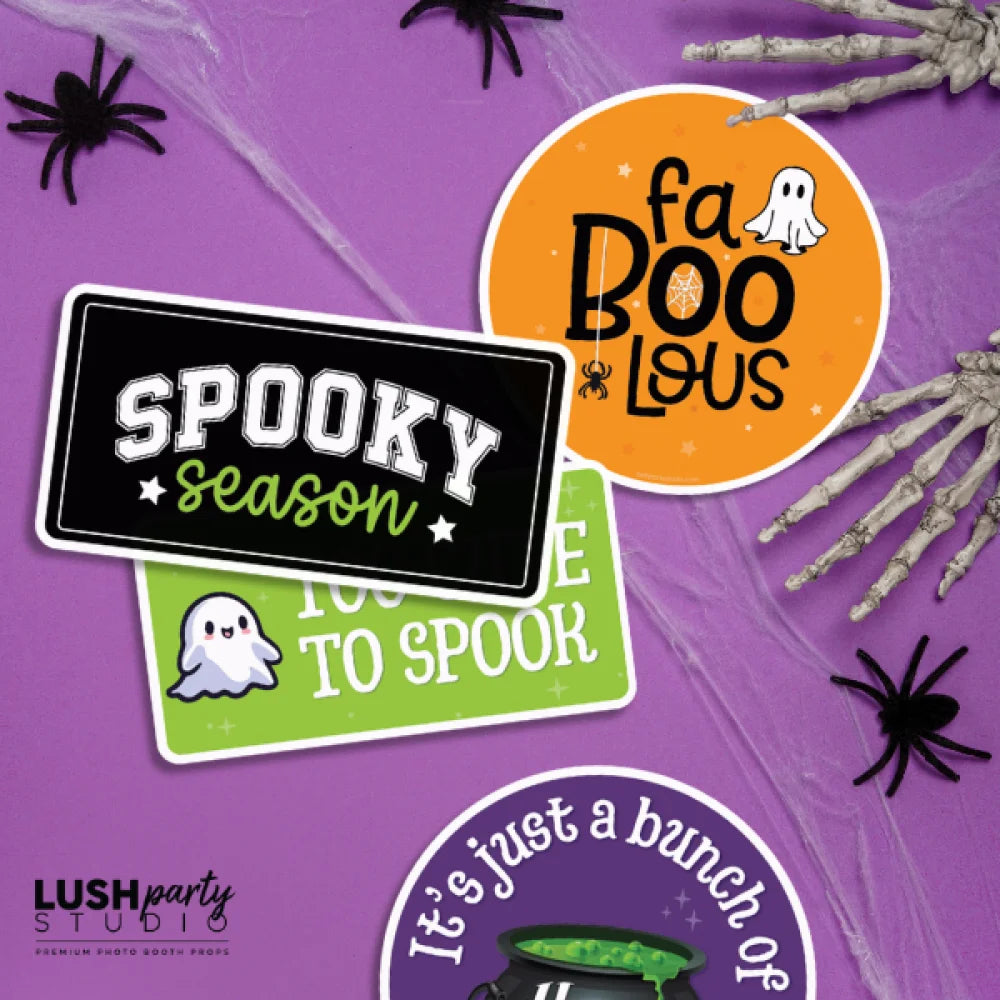 set of  kid-friendly Halloween photo booth props for parties and events. Lush Party Studio