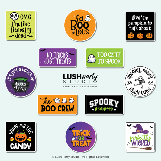 set of  kid-friendly Halloween photo booth props for parties and events. Lush Party Studio