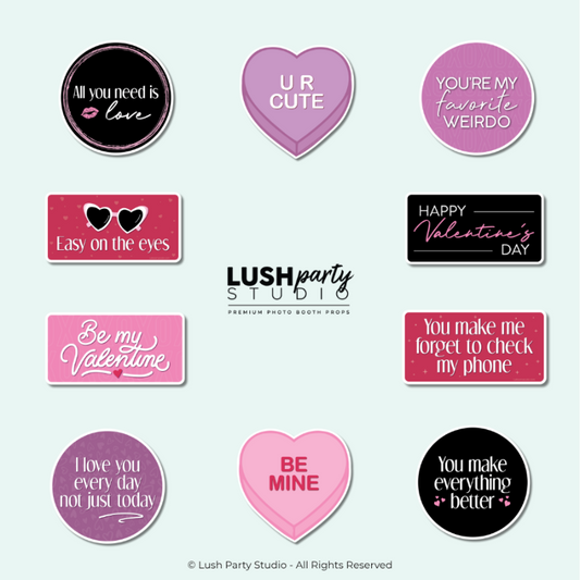 Ste of Valentines day photo booth props by lush party studio